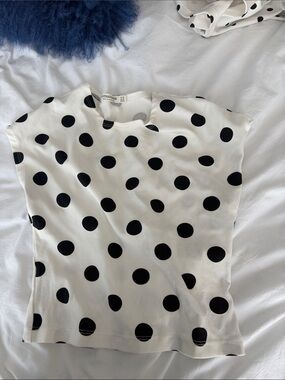 Polka Dot Short Sleeve Top - White with Black Dots
